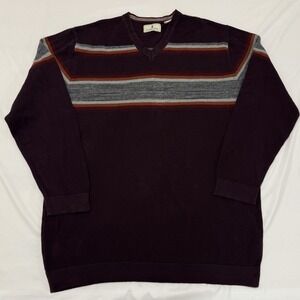 Southern‎ Pines Mens XXL Purple Striped V Neck Long Sleeve Sweater Preppy Cotton